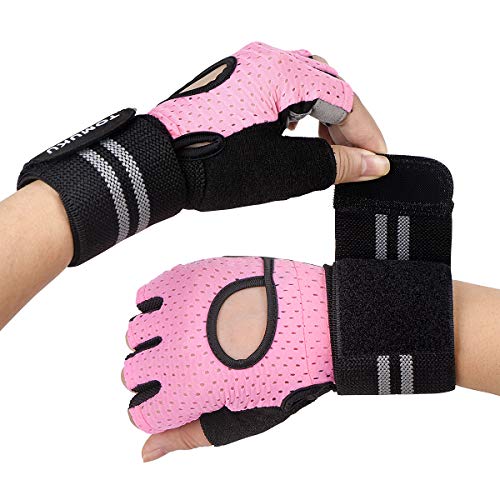 Guantes de gimnasio, guantes entrenamiento con soporte completo para la muñeca, protección de la palma, Guantes deportivos transpirables, ideales para levantamiento de pesas, flexiones (Rosa, S) Guantes de gimnasio, guantes entrenamiento con soporte completo para la muñeca, protección de la palma, Guantes deportivos transpirables, ideales para levantamiento de pesas, flexiones (Rosa, S)
