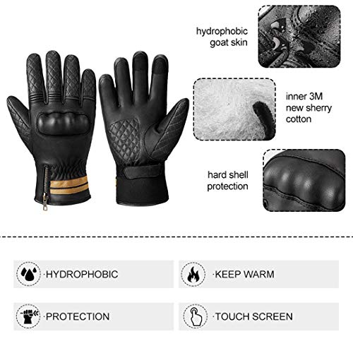 Guantes de Moto Guantes de Moto de algodón de Jerez con Pantalla táctil Guantes de Moto Resistentes al Desgaste de Invierno Black XXL