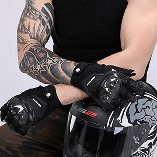 Guantes de Moto Transpirables Verano Off-Road Racing Guantes de Moto de Cuero con Nudillos Completos Protección Almohadilla Pantalla Táctil.