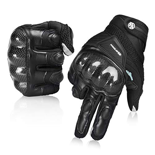 Guantes de Moto Transpirables Verano Off-Road Racing Guantes de Moto de Cuero con Nudillos Completos Protección Almohadilla Pantalla Táctil.