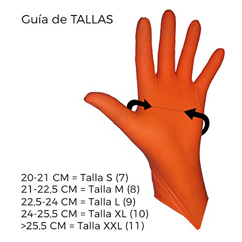 GUANTES de NITRILO DIAMANTADO naranjas - Los guantes de nitrilo MÁS RESISTENTES del mercado - SIN LÁTEX - REUTILIZABLES (M)