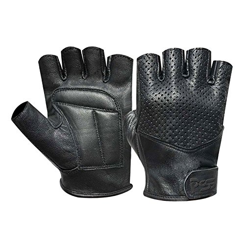 Guantes de Piel de Cordero Completamente Acolchados con Medios Dedos para Conductores de Autobús, Usuarios de Silla de Ruedas, para Gimnasio - Color Negro - 312 - Chica