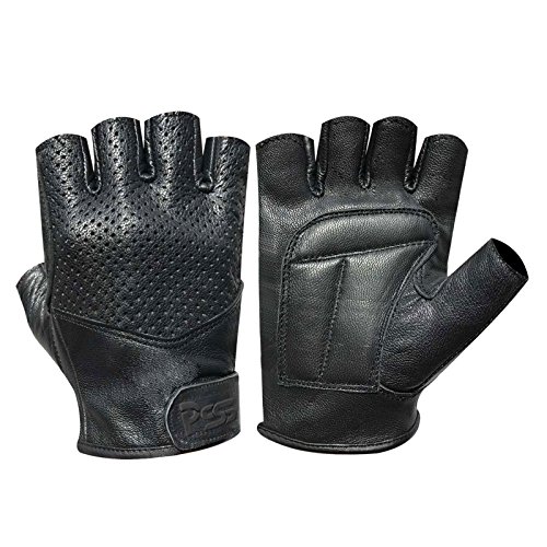 Guantes de Piel de Cordero Completamente Acolchados con Medios Dedos para Conductores de Autobús, Usuarios de Silla de Ruedas, para Gimnasio - Color Negro - 312 - Chica