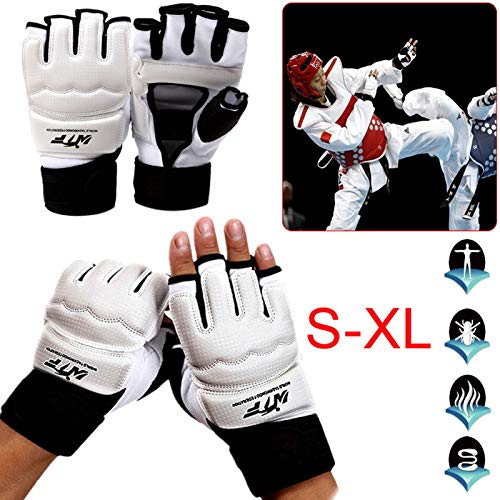 Guantes de taekwondo de medio dedo para combatir karate lucha equipo de gimnasio hombres y mujeres guantes S/M/L/XL (blanco) Guantes de taekwondo de medio dedo para combatir karate lucha equipo de gimnasio hombres y mujeres guantes S/M/L/XL (blanco)