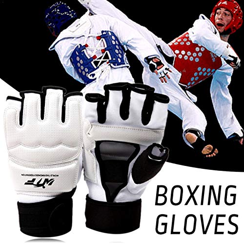 Guantes de taekwondo de medio dedo para combatir karate lucha equipo de gimnasio hombres y mujeres guantes S/M/L/XL (blanco)