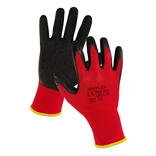 Guantes de trabajo: De textura sólida con recubrimiento de látex, 12 pares (tamaño 11)