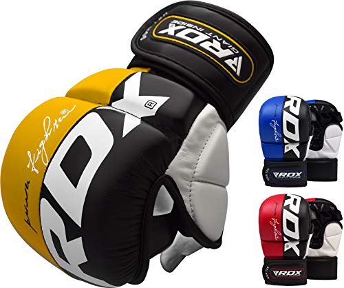 Guantes MMA Artes Marciales Muay Thai Entrenamiento Maya Hide Cuero Kickboxing Grappling Gloves Combate Training Saco Bag Punching Krav Maga BJJ Sparring Guantillas Lucha Libre Saco Boxeo Mitones Puñetazos Rojo Azul Amarillo S M L XL