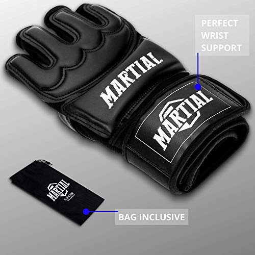 Guantes MMA Profesionales de Martial - Calidad Profesional - Fabricación según elevados estándares - Boxeo, Entrenamiento, Saco de Arena, Saco de Boxeo, Freefight, Agarre, Artes Marciales - Negro Guantes MMA Profesionales de Martial - Calidad Profesional - Fabricación según elevados estándares - Boxeo, Entrenamiento, Saco de Arena, Saco de Boxeo, Freefight, Agarre, Artes Marciales - Negro