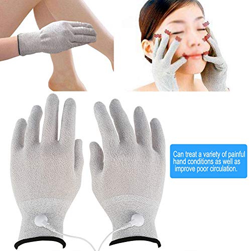 Guantes para electrostimulation, Mejora la circulación y dolor de manos, 1 par decenas Máquina Conductor Electrodo Guantes de Mano Electroterapia Cables de Plomo(L)