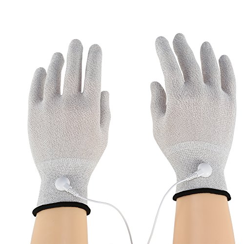 Guantes para electrostimulation, Mejora la circulación y dolor de manos, 1 par decenas Máquina Conductor Electrodo Guantes de Mano Electroterapia Cables de Plomo(L)