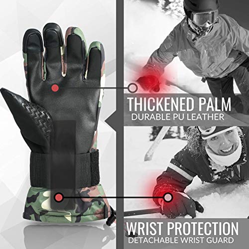 Guantes para Esquí para Hombres y Mujeres, Guantes para Snowboard Impermeables con Muñequeras Extraíbles y Aislamiento Thinsulate de 3M, Guantes para Nieve con Material Resistente de PU(Camuflaje,XS) Guantes para Esquí para Hombres y Mujeres, Guantes para Snowboard Impermeables con Muñequeras Extraíbles y Aislamiento Thinsulate de 3M, Guantes para Nieve con Material Resistente de PU(Camuflaje,XS)