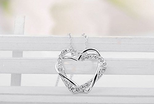 Gudeke Collar Colgante cristalina del Amor del corazón del Doble Twining Indumentaria Femenina Simples (Blanco)