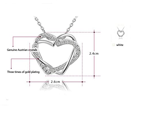 Gudeke Collar Colgante cristalina del Amor del corazón del Doble Twining Indumentaria Femenina Simples (Blanco)