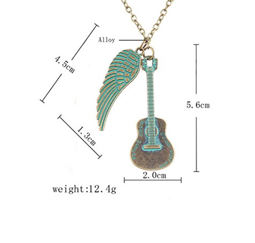 Gudeke Preciosa de Bohemia Guitarras de la Pátina de la Vendimia y las alas Collar Colgante Gudeke Preciosa de Bohemia Guitarras de la Pátina de la Vendimia y las alas Collar Colgante