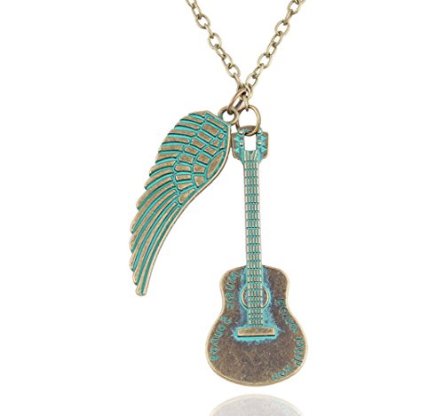Gudeke Preciosa de Bohemia Guitarras de la Pátina de la Vendimia y las alas Collar Colgante Gudeke Preciosa de Bohemia Guitarras de la Pátina de la Vendimia y las alas Collar Colgante