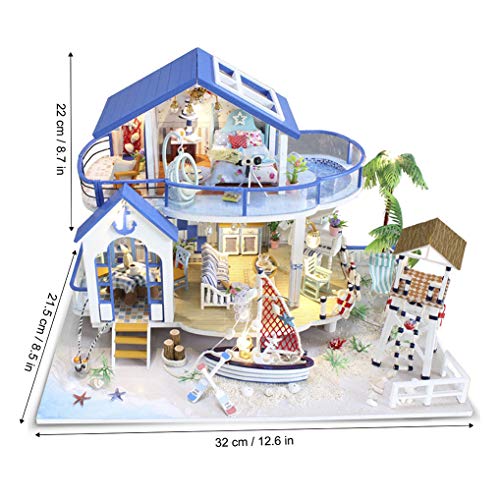 GuDoQi Casa de Muñecas de Madera DIY, Miniatura de la Casa de Muñecas con Muebles y Música, Modelo de Mini Apartamento Hecho a Mano, Blue Sea Legend