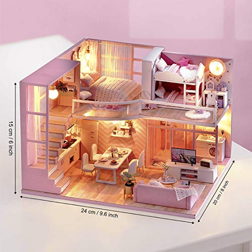 GuDoQi Casa de Muñecas de Madera DIY, Miniatura de la Casa de Muñecas con Muebles y Música, Modelo de Mini Apartamento Hecho a Mano, Dream Angels