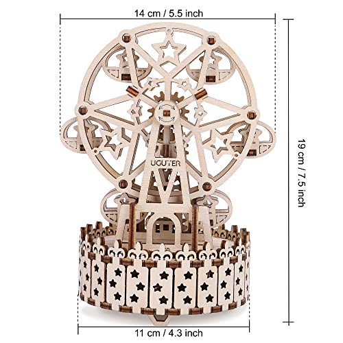 GuDoQi Puzzle 3D Madera, Maqueta de Noria Mecanicas con Música para Montar, Rompecabezas Madera 3D para Construir, Kit de Manualidades DIY, Juguete de Montaje, Pasatiempos para Adultos