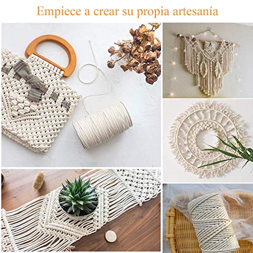 Gudotra 3mm x 300M Cuerda Algodón Macrame Cuerda para Tejer Decoración Decoración Interior Envolver Regalo Navidad (300M Hilo)