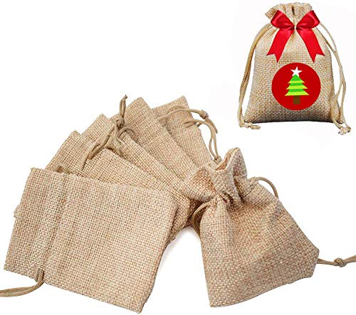 Gudotra Acerca de 100pcs Bolsa de Lino con Cordón para Joyería Regalos Arroz Boda Navidad Bolsitas de Tela Saco