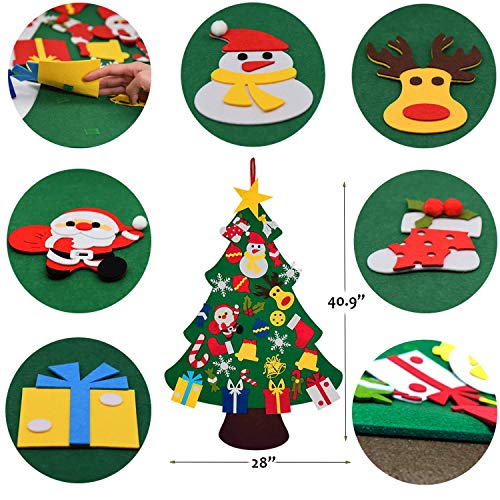 Gudotra Kit Fieltro Árbol de Navidad + 25 Adornos del Árbol de Navidad + Cadena de Luces LED para Regalos Niños Decoración de Navidad Año