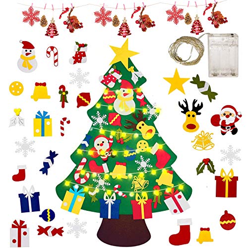 Gudotra Kit Fieltro Árbol de Navidad + 25 Adornos del Árbol de Navidad + Cadena de Luces LED para Regalos Niños Decoración de Navidad Año