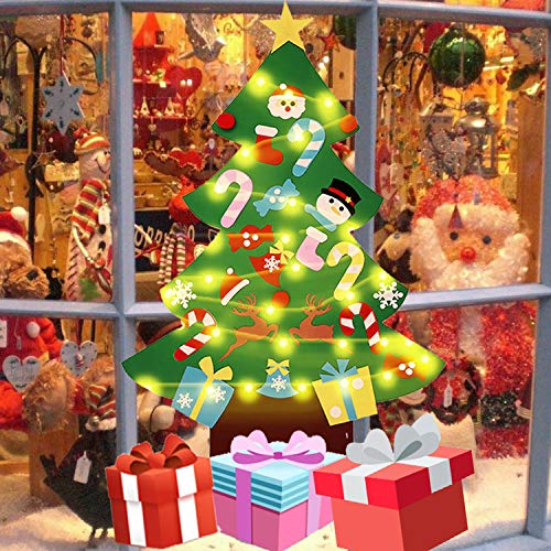 Gudotra Kit Fieltro Árbol de Navidad + 25 Adornos del Árbol de Navidad + Cadena de Luces LED para Regalos Niños Decoración de Navidad Año