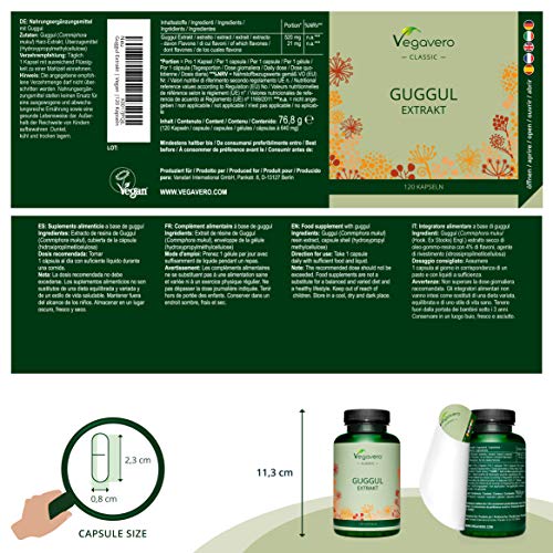 Guggul Vegavero® | La Dosis Más Alta: 5200 mg | 120 Cápsulas | 4% de Flavonas | Libre de Aditivos | Vegano | Colesterol & Tiroides | Suplemento Ayurveda Guggul Vegavero® | La Dosis Más Alta: 5200 mg | 120 Cápsulas | 4% de Flavonas | Libre de Aditivos | Vegano | Colesterol & Tiroides | Suplemento Ayurveda