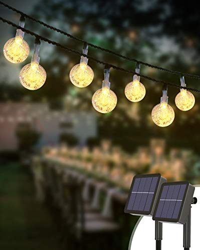 Guirnaldas Luces Exterior Solar [2 Pack], Kolpop 3M 30LED Cadena de Bola Cristal Luz, Guirnalda Solar LED Bola de Cristal Luces Decoracion para Navidad Terraza Hogar Jardín Arboles Patio Bodas