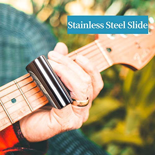Guitarra Slide, XCOZU Anti-Pain Knuckle Protección Cubierta Guitar Slider 2 piezas Guitarren Slide Glass y Guitarre Slider de Acero,Para Principiantes y Profesionales en Caja para Guitarra, Bajo