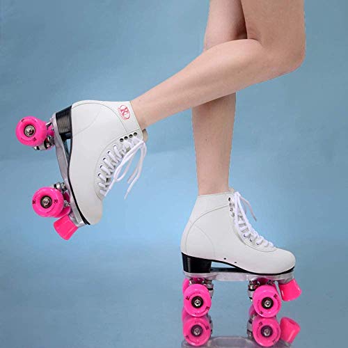 GUIYTQ5R Patines para niños Patines de Rodillos Mujeres, Doble Fila 4 Ruedas Patines con Rueda Rosa, Cuero Suave Patines de Rodillo Alto para jóvenes para jóvenes y Adultos