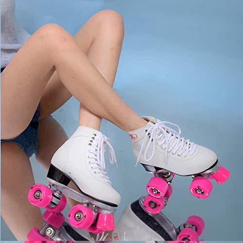 GUIYTQ5R Patines para niños Patines de Rodillos Mujeres, Doble Fila 4 Ruedas Patines con Rueda Rosa, Cuero Suave Patines de Rodillo Alto para jóvenes para jóvenes y Adultos