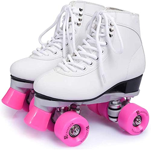 GUIYTQ5R Patines para niños Patines de Rodillos Mujeres, Doble Fila 4 Ruedas Patines con Rueda Rosa, Cuero Suave Patines de Rodillo Alto para jóvenes para jóvenes y Adultos