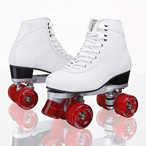 GUIYTQ5R Patines para niños Patines de Rodillos, Mujeres y Hombres, Patines con Rueda de Color de Vino Tinto, Patines de Doble Fila de Cuero Suave para jóvenes y Adultos