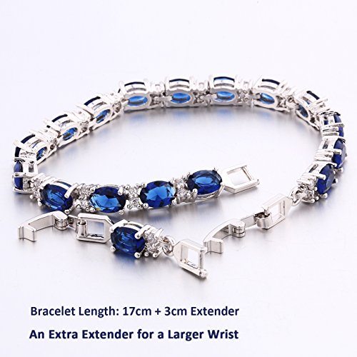 GULICX Oro Blanco galvanizado circonita Azul Cristal Pulsera Romana Tenis Pulsera Enlace Cadena de Color Azul Zafiro