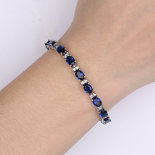 GULICX Oro Blanco galvanizado circonita Azul Cristal Pulsera Romana Tenis Pulsera Enlace Cadena de Color Azul Zafiro