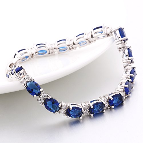 GULICX Oro Blanco galvanizado circonita Azul Cristal Pulsera Romana Tenis Pulsera Enlace Cadena de Color Azul Zafiro