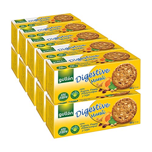 Gullón - Galletas Digestive fibra muesli avena y albaricoque, 5.500 g, Pack de 15