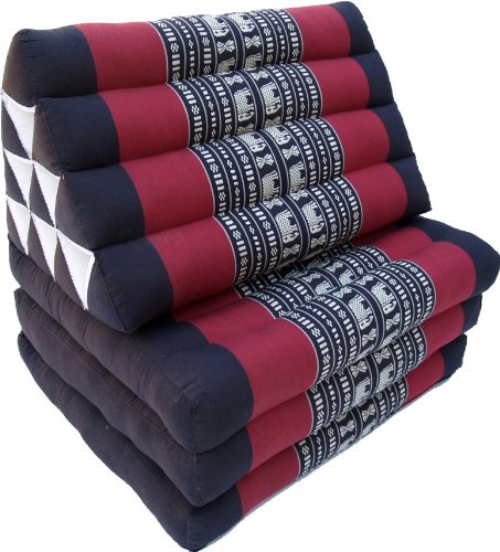 Guru-Shop Cojines, Cojines Tailandeses Triángulo, Kapok, Cama de día con 3 Soportes - Negro / Rojo, Algodón, 30x50x180 cm, Cojín Tailandés / 3 Soportes