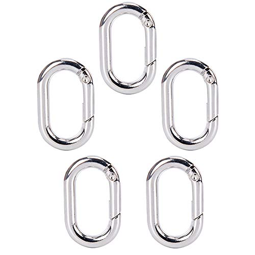 Gurxi 5 Piezas Mosquetón Oval de Metal Mosquetón de Anillo Ovalado Mini Mosquetón Ovalado Clip Metal Ovalado para Llavero Acero Inoxidable 304 para Camping Escalada Senderismo (Plata)