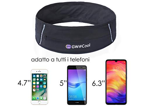 GW#Cool Riñonera Running Cinturón Belt de Correr, Senderismo, Trail Fitness Deportivo, Banda Elástica Unisex Adulto, Bolsillos de almacenamiento Porta Elephono Hidratación Portabotchas