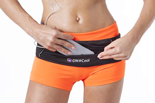 GW#Cool Riñonera Running Cinturón Belt de Correr, Senderismo, Trail Fitness Deportivo, Banda Elástica Unisex Adulto, Bolsillos de almacenamiento Porta Elephono Hidratación Portabotchas