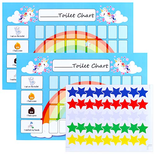 GWHOLE 2 Piezas Tablas de Entrenamiento de IR al Baño para Niños, Tablas de recompensa de Potty Chart Toilet Chart Infantiles - Viene con 6 Hojas Pegatinas