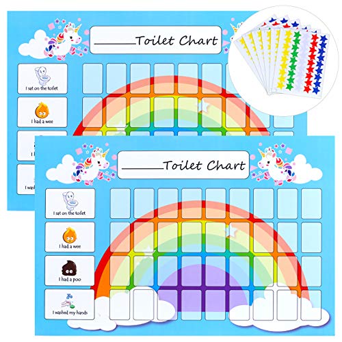 GWHOLE 2 Piezas Tablas de Entrenamiento de IR al Baño para Niños, Tablas de recompensa de Potty Chart Toilet Chart Infantiles - Viene con 6 Hojas Pegatinas