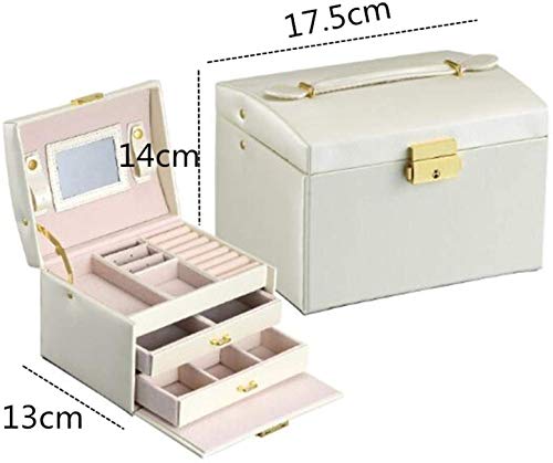 GWZZ Caja de joyería de Cuero de Gran Capacidad de Tres Capas Caja de joyería de Doble cajón Anillo Pendiente Pendiente Pendiente Caja de Almacenamiento,White
