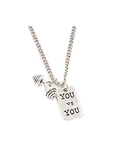 GYKMDF You vs You Collar con Sello de Fitness con mancuerna, inspiracional, Motivacional, Fitness, Pérdida de Peso, Crossfit, Ejercicio, Gimnasio, Regalo de Entrenamiento GYKMDF You vs You Collar con Sello de Fitness con mancuerna, inspiracional, Motivacional, Fitness, Pérdida de Peso, Crossfit, Ejercicio, Gimnasio, Regalo de Entrenamiento