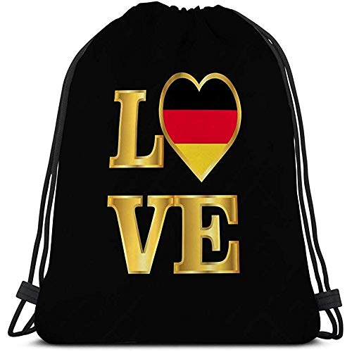 Gym Bag,Drawstring Backpack Bag Lightweight Gym Travel Yoga Casual Snackpack Shoulder Bag For Hiking Swimming Love Typography Germany Flag Gold Lettering Eps Best Print Media Web Application User