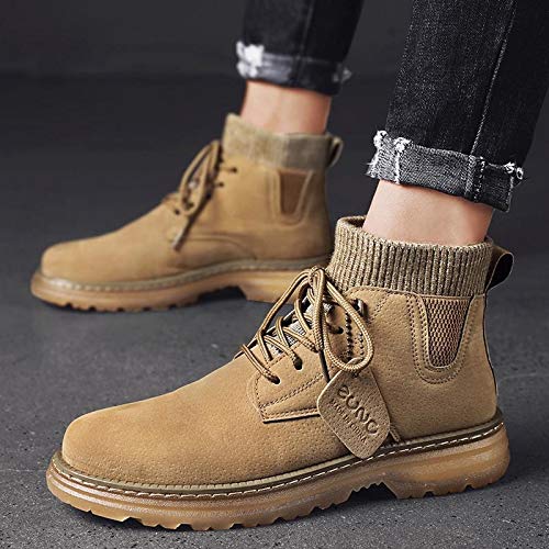 Gym Botina Hombres Top del Alto De Los Cargadores del Tobillo De Tracción En La Lona Ata for Arriba El Sólido Bloque del Color 3.5cm Estilo del Talón (Color : Brown, Size : 43EU)