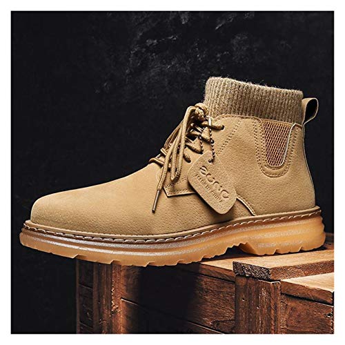 Gym Botina Hombres Top del Alto De Los Cargadores del Tobillo De Tracción En La Lona Ata for Arriba El Sólido Bloque del Color 3.5cm Estilo del Talón (Color : Brown, Size : 43EU)