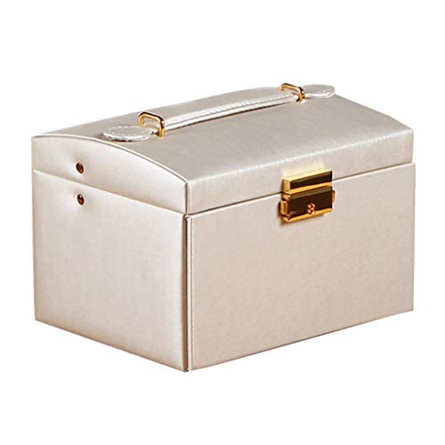 Gym Caja de Almacenamiento de cosméticos Caja de joyería de múltiples Funciones Caja de Anillo de Gran Capacidad Caja de Almacenamiento de joyería de Madera (Color : Beige, Size : 17 * 13.5 * 11CM)